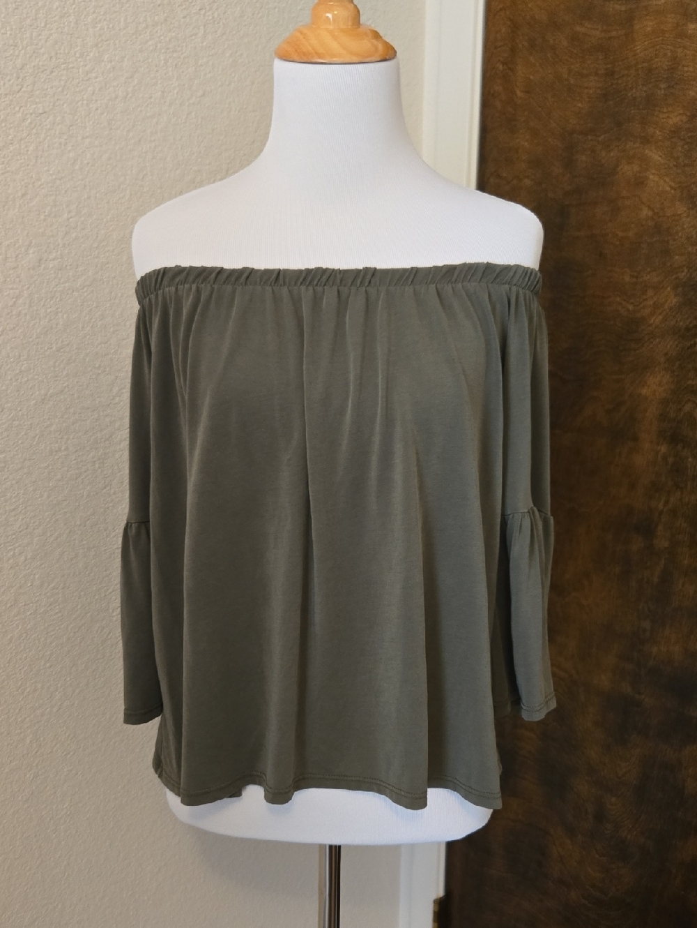 LA Hearts Olive Off-Shoulder Bell Sleeve Top